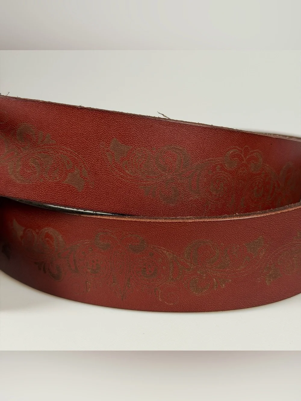 Timberland Womens Casual Leather Belt for Jeans XL 35-39 Chestnut Etched NWT